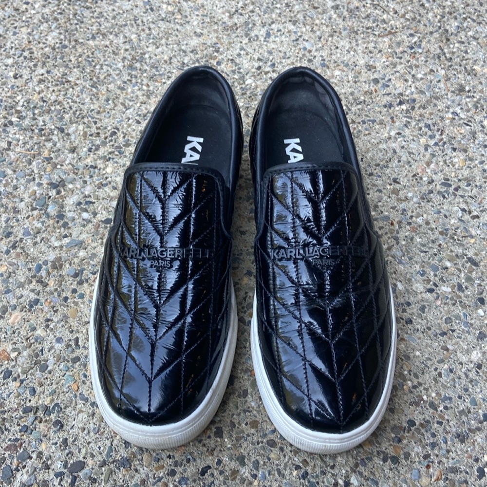Karl Lagerfeld black slip on casual loafers.   Size 7